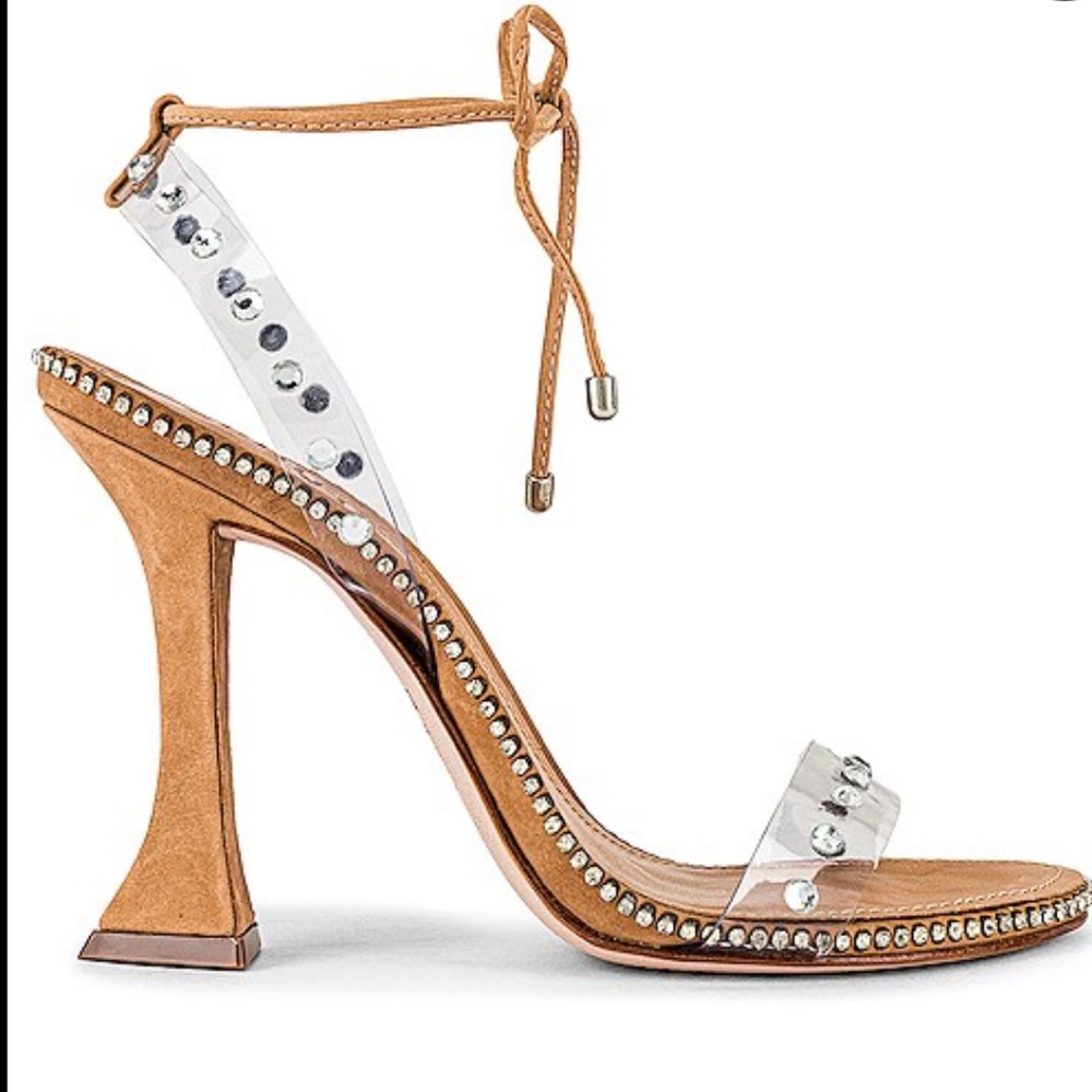 SCHUTZ RHEA SANDAL HONEY BEIGE CRYSTAL STRAPPY HEELS SHOES 8